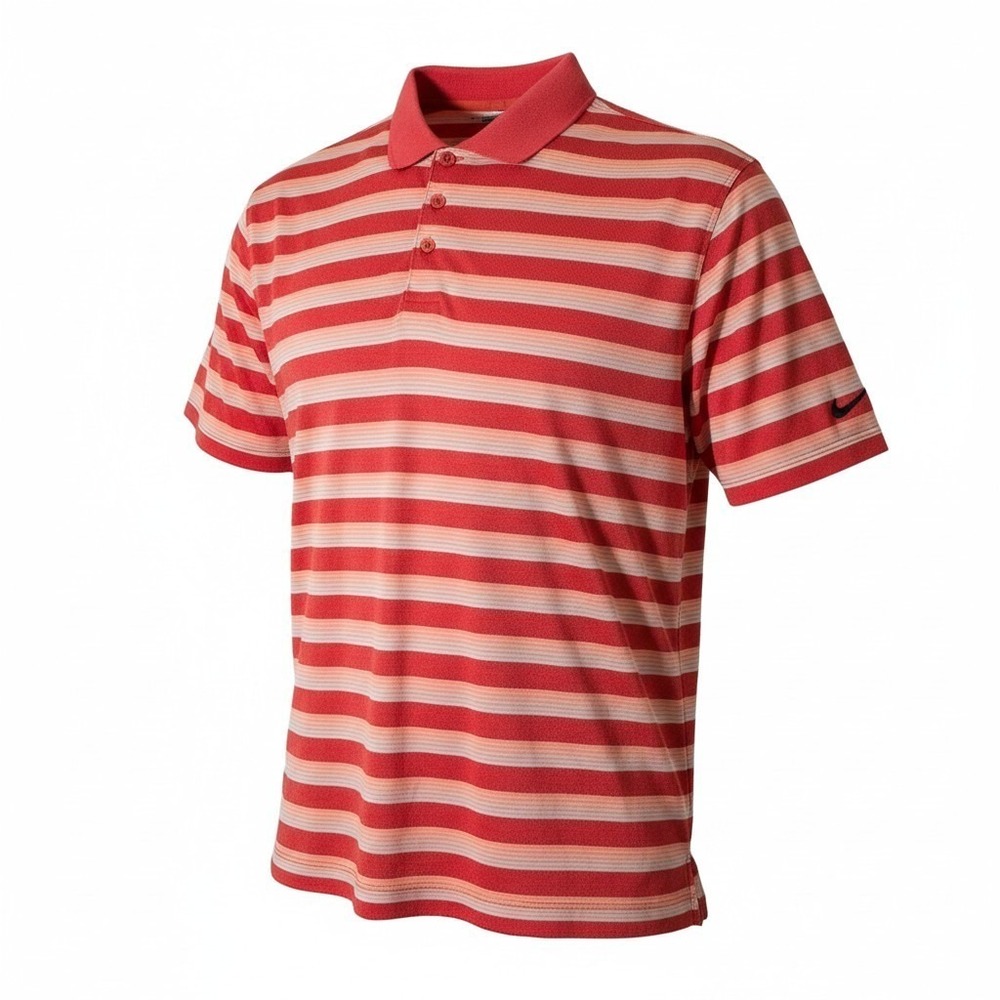 Nike Polo Shirt Mens L Red Striped Tour Performance Dri-Fit Golf Short Sleeve